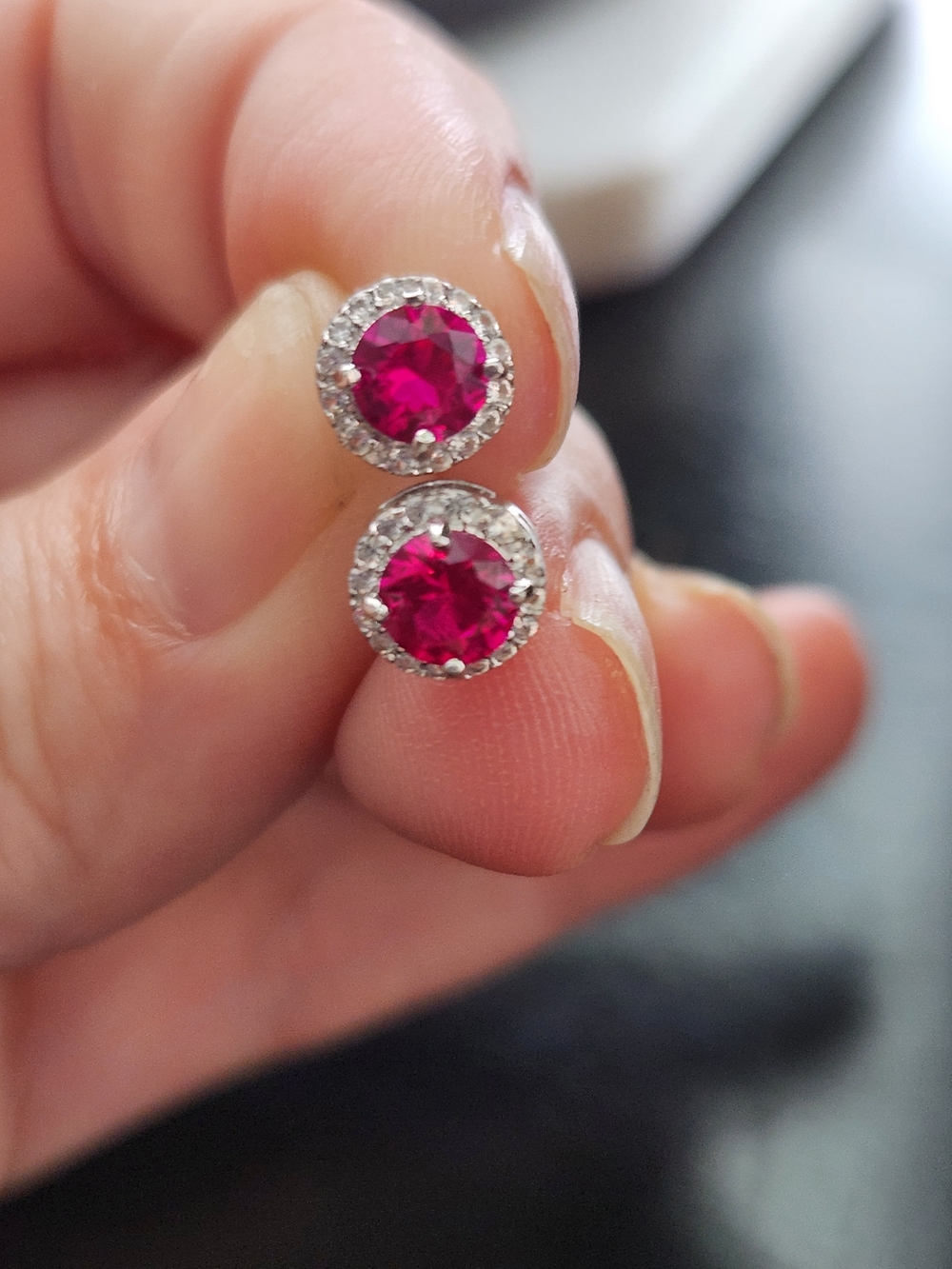 Ruby Halo Stud Earrings Sterling Silver